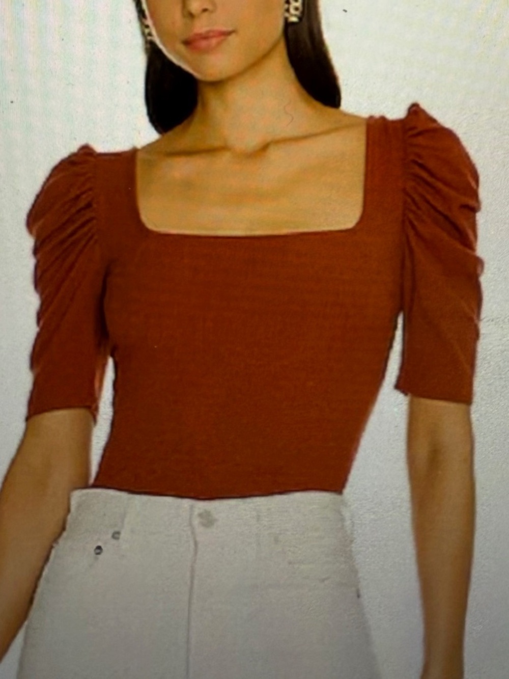 WE the Free Orange Puff Sleeve Top in size S